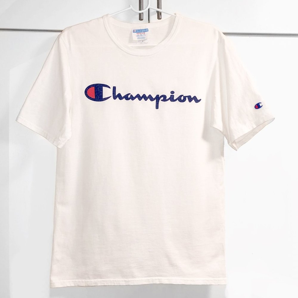 Vintage 90's CHAMPION T-Shirt • Classic White Logo Graphic Tee • MEDIUM